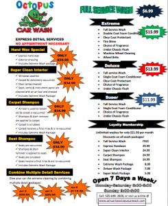 Service Menu – Sahuarita Octopus Car Wash